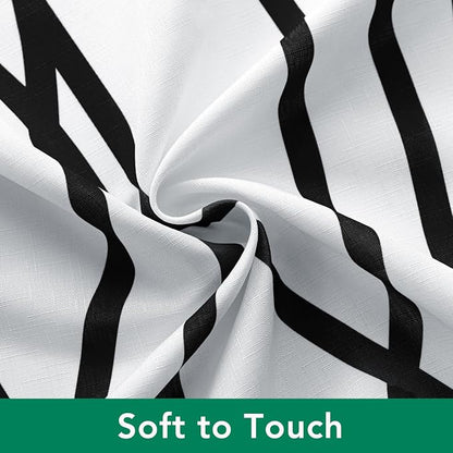 Fabric Modern Extra Long Shower Curtains for Bathroom-Black and White | 72"W x 84"L Textured Faux Linen Luxury Hotel Quality Washable-Abstract Wavy Cloth Bath Curtain-Apartment Minimalist Decor