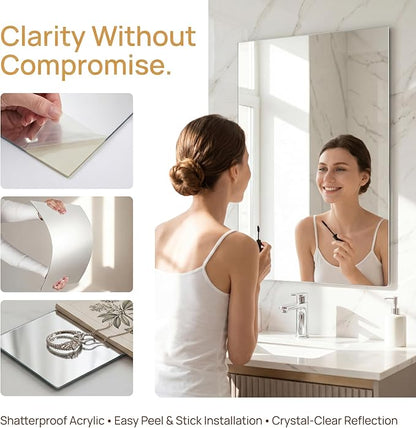 iCAGY Acrylic Mirror for Wall Kids Adults Bedroom Door Closet | Shatterproof, Self-Adhesive, Lightweight, Plastic Mirror Tile Sheet, Reflective, Safe, Plexiglass, 12x16 inch 4 Pcs
