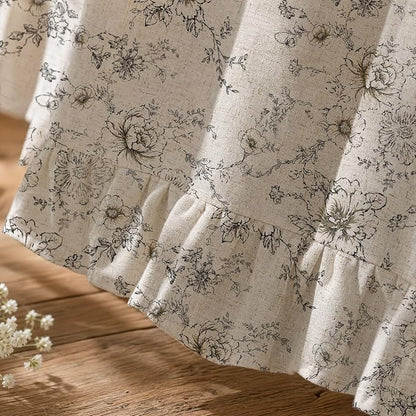 Farmhouse Floral Ruffle Shower Curtain for Bathroom | Vintage Black Linen Pattern Shower Curtains, Tan Taupe,72Wx72H