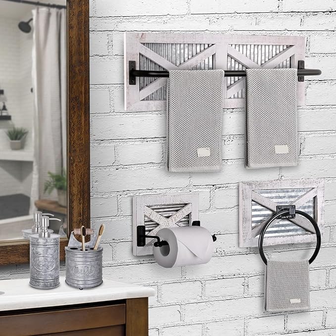 Autumn Alley Farmhouse Rustic Towel Rack Holder - Wood Towel Rack - Farmhouse Towel Holder for Rustic Bathroom and Farmhouse Kitchen Style Décor - 24" Wall Mounted, Rustic White