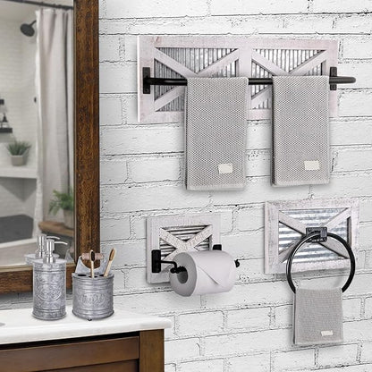 Autumn Alley Farmhouse Rustic Towel Rack Holder - Wood Towel Rack - Farmhouse Towel Holder for Rustic Bathroom and Farmhouse Kitchen Style Décor - 24" Wall Mounted, Rustic White