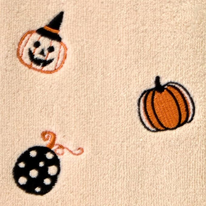 SKL Home Halloween Tossed Pumpkins Hand Towel Set-2pc, 100% Cotton, Taupe | Soft, embroidered velour. Great for the bathroom, kitchen or bar & gifting.