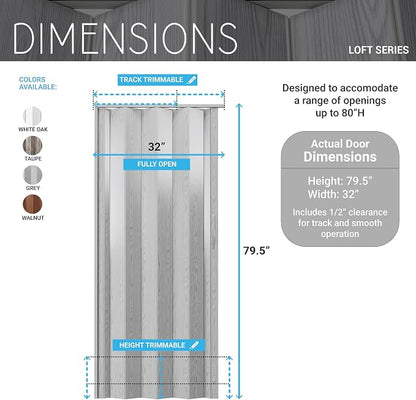 32" x 80" Premium Foldable Accordion Doors,Heavy Duty,White Oak | Foldable accordion doors w/ double‑walled heavy‑duty panels, ideal as interior room dividers for privacy, space‑saving design