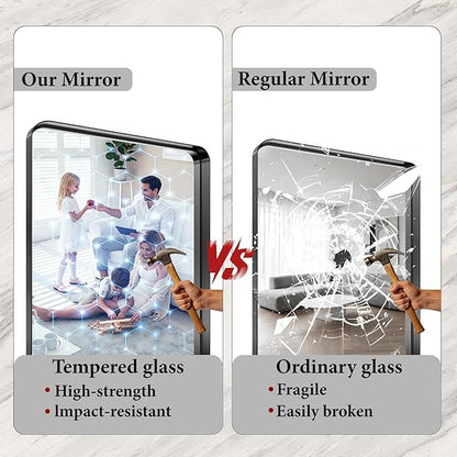 Bathroom Mirror for Wall, 30x20 Inch Rectangle Mirror,Matte Black Metal Framed Bathroom Vanity Mirror for Restroom Farmhouse, HD Tempered Glass,Anti-Rust Aluminum Alloy Mirror