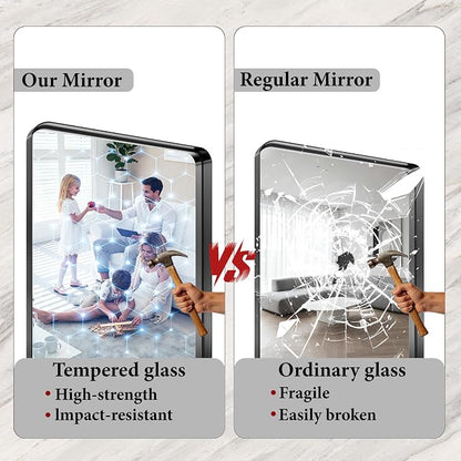 72 x 32 Inch Black Metal Framed Bathroom Mirror for Wall, Matte Framed Rounded Rectangular Modern Mirrors for Over Sink, Anti-Rust, HD Tempered Glass, Farmhouse, Hangs Horizontally or Vertically