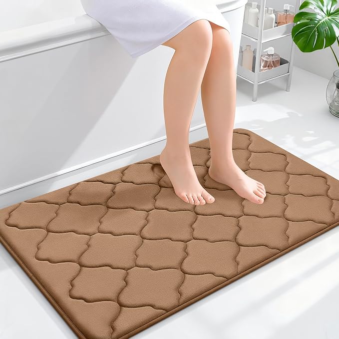 OLANLY Memory Foam Bath Mat Rug 36x24, Ultra Soft and Absorbent Bathroom Rugs, Non-Slip, Comfortable, Machine Washable Bath Carpet for Bathroom Floor, Tub Shower and Home Decor Accessories, Dark Beige