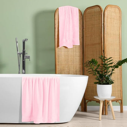 Cotton 2 Pack Oversized Bath Towel Set 28x55 inches, Large Bath Towels, Ultra Absorbant Compact Quickdry & Lightweight Towel, Ideal for Gym Travel Camp Pool - Pink