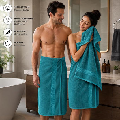 DAN RIVER 600 GSM Cotton Large Bath Towels Set of 4, 27 x 54 Inches, Teal | Larger & Lighter Weight Towels for Bathroom - Highly Absorbent & Quick Dry 100% Cotton Bath Towel Set for Home, Spa & Hotel