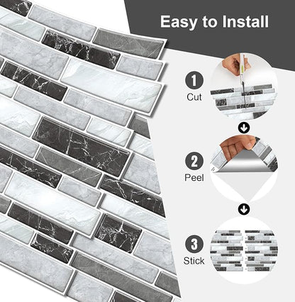 10 Sheets Peel and Stick Backsplash, Peel and Stick Tiles, Marble Look Wall Tiles Backsplash for Kitchen and Bathroom, Livingroom, 12"x12",Nero Marquina Marble