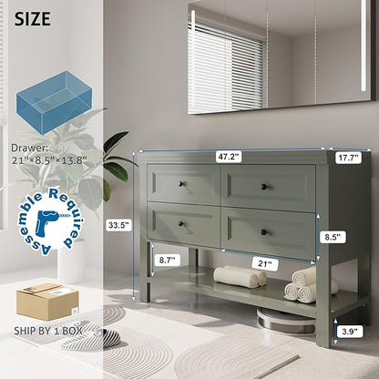 eclife 48" Bathroom Vanity with Sink Combo, Modern Painted Vanities Cabinet with Big Drawers, Opening Bottom Shelf, Raised Foot Pads, Exclude Undermount Sink, Faucet & Drain, Green