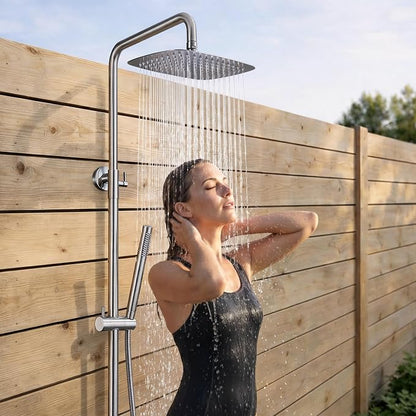 G‑Promise 316 Marine Grade Stainless Steel 10 Inches Outdoor Shower Kit | SUS 316 Stainless Steel, Built to Last, Easy Install, Height Adjustable, Wall Mounted, for Poolside, Backyard, Coastal Homes