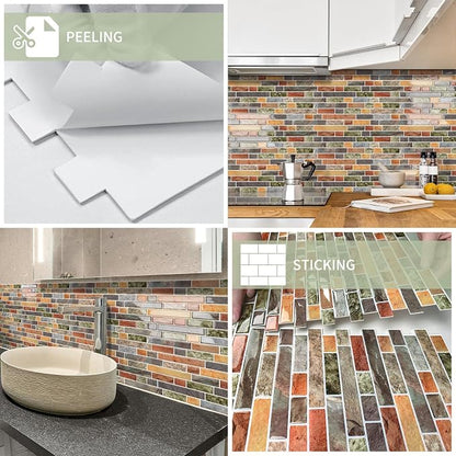 10 Sheets Thick Peel and Stick Kitchen Backsplash Tiles | 3D Waterproof Self Adhesive Wall Tile Stick on Backsplash for Kitchen,Bathroom and Fireplace(Colorful,12"×12")