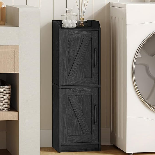 Bathroom Storage Cabinet, Small Corner Floor Cabinet with Door and Shelves, Narrow Bathroom Organizer and Paper Storage with Adjustable Shelves, for Small Spaces, Black BC27104X