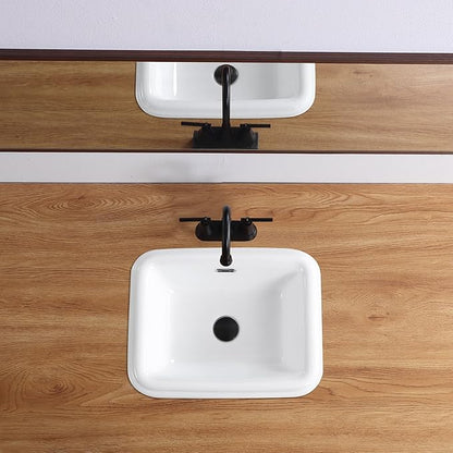Bathroom Vessel Sink 19 Inch Small Drop In Bathroom Sink Rectangular Semi Recessed Sinks with Overflow White Ceramic Small Vanity Sinks for Tiny Bathrooms