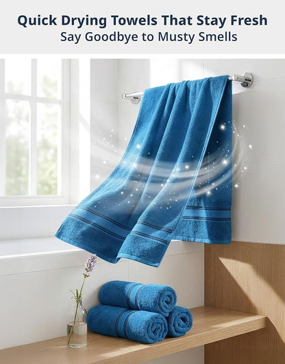 LANE LINEN Towel Set Quick Dry 100% Cotton 4 Piece Soft - Sea Port | Towel Sets For College Dorm - Zero-Twist Durability, Zero-Twist Cotton, Terry Weave Comfort, Long-Lasting Comfort