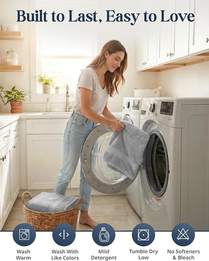 LANE LINEN Towel Set for Bathroom 6 Piece Soft Absorbent Quick Dry - Grey | Towels And Washcloths Sets - Oversized & Roomy, Lightweight & Breathable, Fade-Resistant Color, Classic Terry Weave
