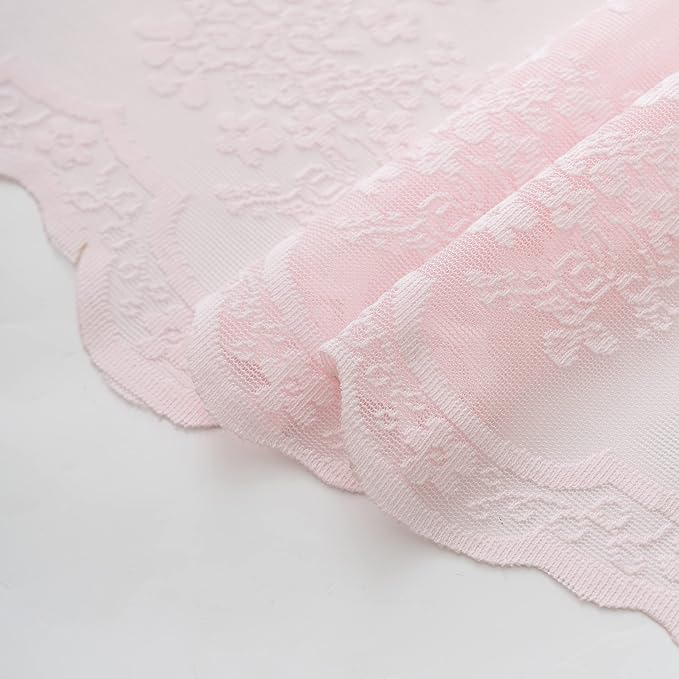 TUDECO Pink Lace 36 x 72 Shower Curtain with Attached Valance | for Narrow Bathroom, Vintage Floral, Sheer, Feminine Cute Decor, Soft Natural Light, Scalloped Edges, Reinforced Holes