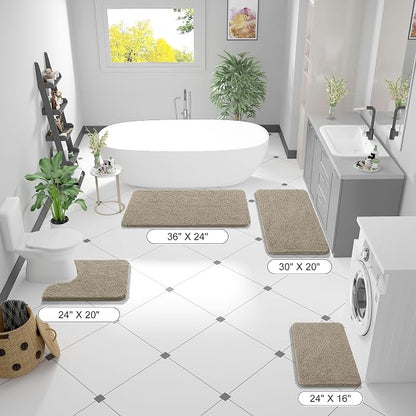 OLANLY Bathroom Runner Rugs 44x24, Soft Absorbent Chenille Bath Rugs, Rubber Backing Quick Dry, Machine Washable Long Bath Mats for Bathroom Floor, Tub and Shower, Home Decor Accessories, Warm Taupe | Warm Taupe, Quick-Drying Rubber Backing, Washable L...