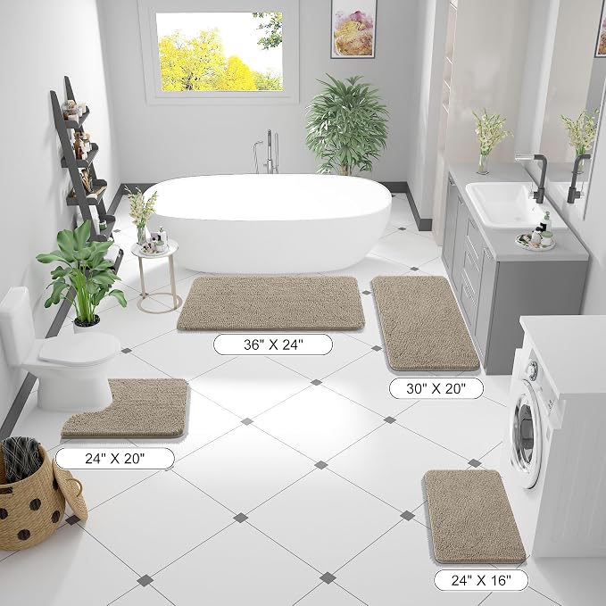 OLANLY Bathroom Rugs 30x20, Extra Soft Absorbent Chenille Bath Rugs | Warm Taupe, Quick-Drying Rubber Backing, Machine Washable Bath Mat for Bathroom Floor, Tub and Shower, Home Decor Accessories