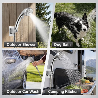 OFFO Handheld Shower Head with Adjustable Shower Head Holder, 5 Mode Handheld Shower Head with On Off Switch for Water Saving, High Flow Showerheads with 60" Stainless Steel Hose, Silver