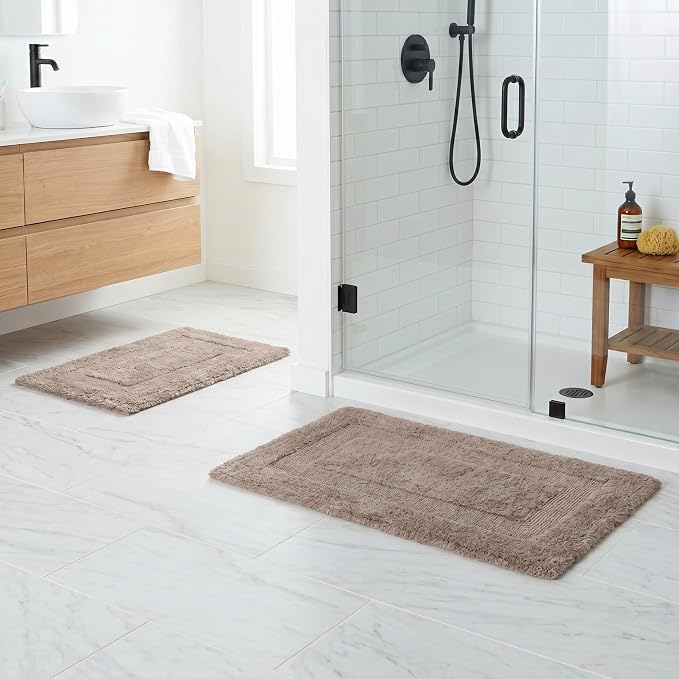 Bathroom Rugs - 2-Piece Cotton Bathroom Mat Set - Machine Washable Bath Mats for Washroom, Kitchen, or Laundry Room by Lavish Home (Taupe)