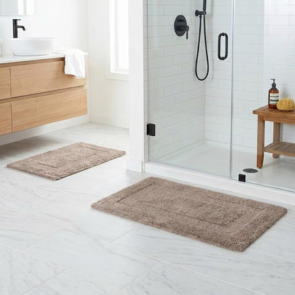 Bathroom Rugs - 2-Piece Cotton Bathroom Mat Set - Machine Washable Bath Mats for Washroom, Kitchen, or Laundry Room by Lavish Home (Taupe)