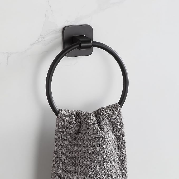 Matte Black Bathroom Accessories Set, 4 Pieces Bathroom Hardware Set, 24 inch Towel Bar, Towel Racks, Robe Towel Hooks, Toilet Paper Holder Wall Mounted Or Self-Adhesive,Stainless Steel and Plastic