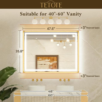 48 x 36 Bathroom LED Mirror Brushed Nickel Metal Frame Frontlit & Backlit Vanity Mirror Stepless Dimmable Anti-Fog 3 Colors White/Warm/Natural Light up Vanity Mirror Wall-Mounted