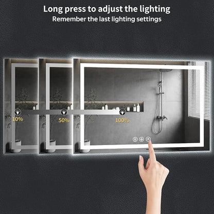 60"x30" LED Bathroom Mirror with Lights, Backlit+Frontlit, Anti-Fog | CRI 95, Stepless Dimmable, 3 Colors Lighting, Shatterproof Tempered Glass, HD Reflection, Memory, (Horizontal/Vertical)