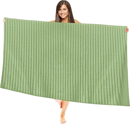 Elegant Comfort 100% Turkish Cotton Corduroy Ribbed Luxury Jumbo Bath Towel Ultra Soft - 35 x 70 Inch - Luxury Spa Premium Hotel Quality Highly Absorbent and Quick Dry Large Bath Towel, Sage