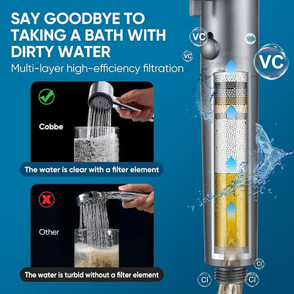 Filtered Shower Head with Handheld, Showerhead with Filters Black | Cobbe Filtered Shower Head with Handheld Built-in Power Wash - Remove Chlorine - Reduces Dry Itchy Skin, Black