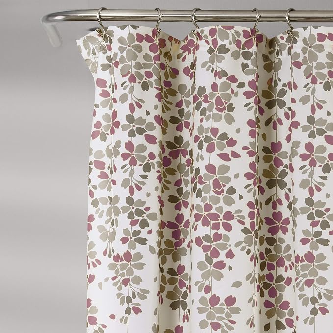 Lush Decor Weeping Flower Shower Curtain 72"W x 72"L Purple & Gray - Fabric Shower Curtains for Bathroom - Floral Bathroom Curtain - Cottage Core Decor