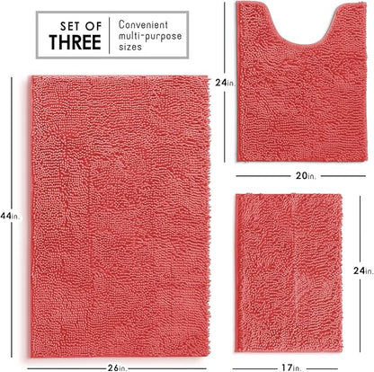 Hearth & Harbor Bathroom Rugs, Chenille Bath Mat - Machine Washable Bath Mats for Bathroom Non-Slip Backing Rubber, Quick Dry Mat - Rose Bath Rug, 17x24-26x44-20x24