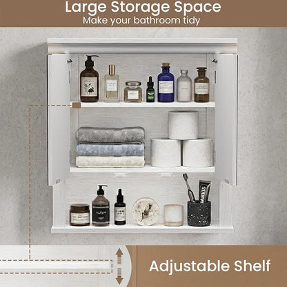 Bathroom Medicine Cabinet with Mirror and Lights, Wall Mount Bathroom Mirror with Storage, 3 Color Temps, Led Medicine Cabinet Mirror for Bathroom with 2 Doors, 9.3" Dx24.2 Wx25 H(White)