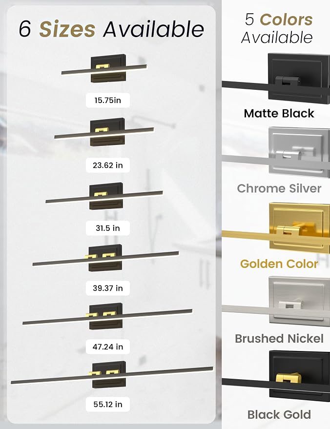 VOLISUN Modern Bathroom Vanity Light 31.5 inch, Rotatable, 18W Dimmable 5CCT Led Bathroom Light Fixture Over Mirror, Black Gold Bar Vanity Light for Bathroom Mirror Cabinets-ETL Certificated