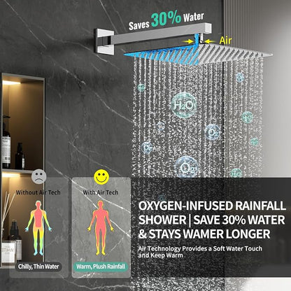 SR SUN RISE 12 Inch All Metal Square Shower System with Tub Spout, Tub Shower Faucet Set, High Pressure Rain Shower Head and Handheld Sprayer Shower Fixtues, Valve Included, Polished Chrome