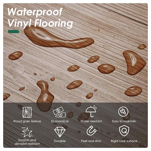 VallisCo 36-Pack Peel and Stick Vinyl Flooring - Self-Adhesive Waterproof Vinyl Flooring for Bedroom, Kitchens, Living Spaces, Unique Design, Easy to Install Floor Covers 54 Sq. Ft