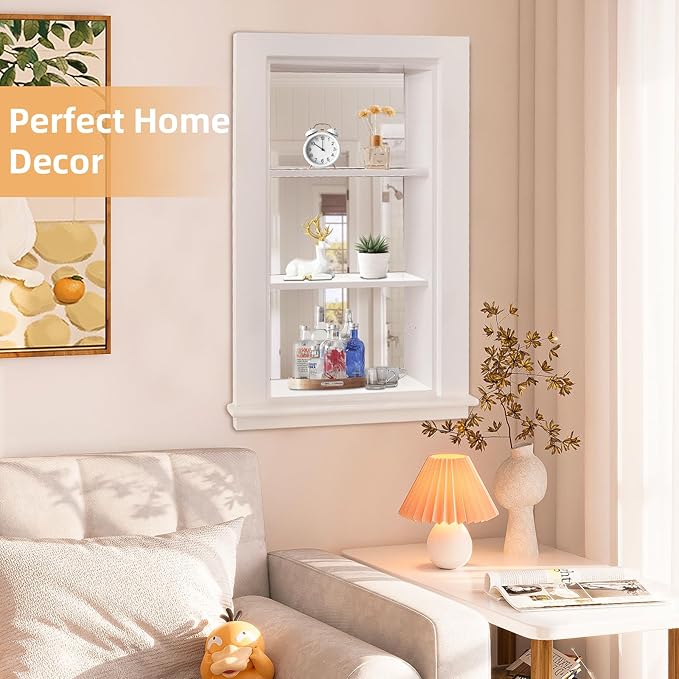 14 x 24 Recessed Medicine Cabinet, White Bathroom Wall Cabinet, 3-Tier Wall Niche with Mirror, for Bathroom Storage
