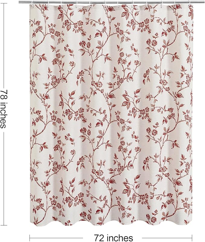 MitoVilla Long Shower Curtain Set 72 x 78, Cotton Floral Cottagecore Spring Shower Curtains for Bathroom, Modern Farmhouse Country Plant Leaves Bathroom Décor