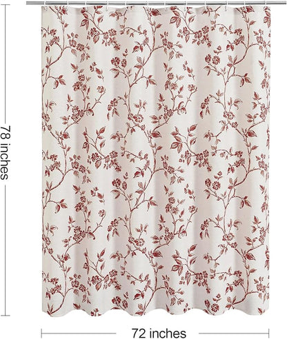MitoVilla Long Shower Curtain Set 72 x 78, Cotton Floral Cottagecore Spring Shower Curtains for Bathroom, Modern Farmhouse Country Plant Leaves Bathroom Décor