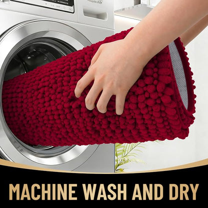 OLANLY Thick Chenille Bathroom Runner Rugs 44x24, Absorbent Bath Mat, Red | Soft Bath Rugs, Rubber Backing, Machine Wash Dry, Bath Mats for Bathroom, Tub and Shower, Home Decor Accessories
