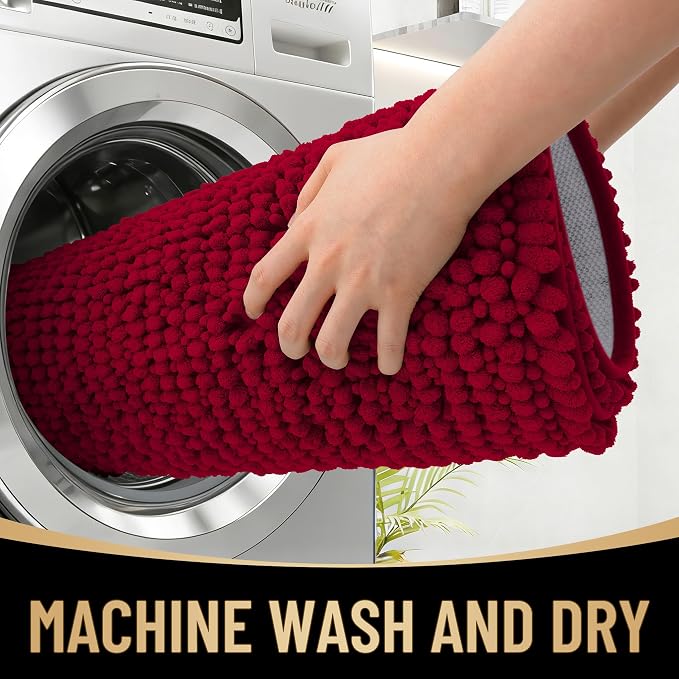 OLANLY Thick Chenille Bathroom Rugs 36x24, Soft Absorbent Bath Mat, Red | Bath Rugs, Rubber Backing, Machine Wash Dry, Bath Mats for Bathroom Floor, Tub and Shower, Home Decor Accessories