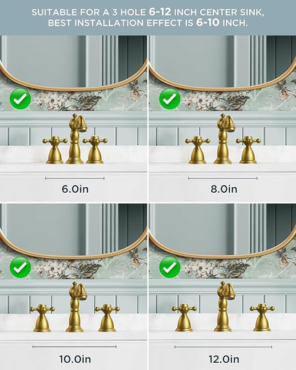 FORIOUS 3 Hole Vintage Bathroom Faucet Brushed Gold, 2 Handles 8 Inch Widespread Antique Brass Bathroom Sink Faucet for Vanity RV Farmhosue, with Metal Pop Up Drain and Supply Lines