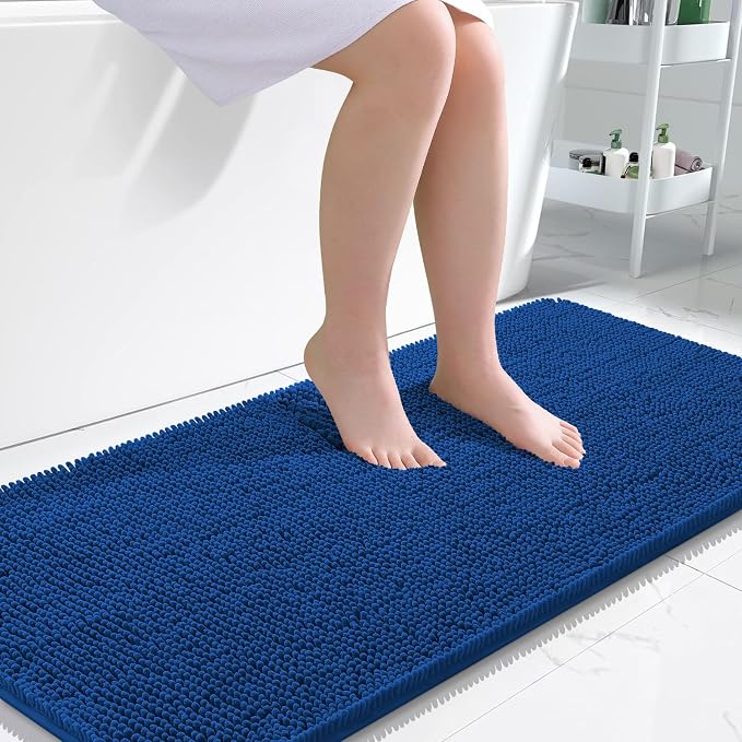 OLANLY Large Bathroom Rugs 50x30, Extra Soft Absorbent Chenille Bath Rugs | Deep Navy Blue, Quick-Drying Rubber Backing, Washable Bath Mat for Bathroom Floor, Tub and Shower, Home Decor Accessories