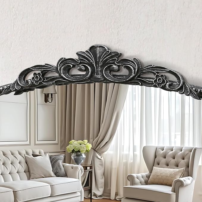 Micasso Vintage Black Arched Mirror: 32"x24" Baroque Antique Vanity Mirror | Traditional Ornate French Decorative Wall Mirror for Bedroom/Bathroom/Entryway/Hallway/Dresser/Mantel/Nightstand/Over Sink