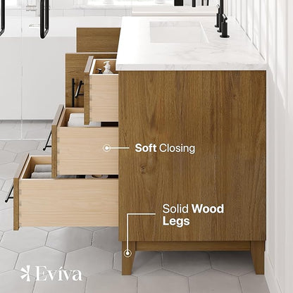 Eviva Graham 36 in. Oak Single Sink Bath Vanity with Arabescato Engineered Stone Top and Undermount Porcelain Sink