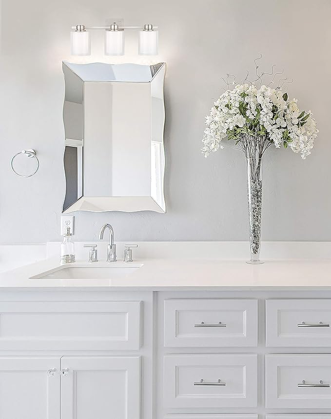 Design House 556159 Oslo Traditional 3-Light Indoor Dimmable Bathroom Vanity Light with Double Glass Shades for Over the Mirror, Satin Nickel