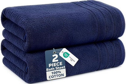 Casa Platino 100% Cotton 2 Pack Bath Sheets Set (36"x72") - Ring Spun Cotton Extra Large Bath Towels Set - Quick Dry, Soft & Absorbent Oversized Towel Sets - Dorm Essentials for Boys - Navy Blue