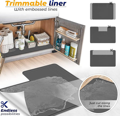 The Original Under Sink Mat - Silicone Waterproof mat, Trimmable, Easy to Clean, Kitchen cabinet liner, Under sink protector mats, Drip Tray with Lip - 34" x 22" or smaller - Beige