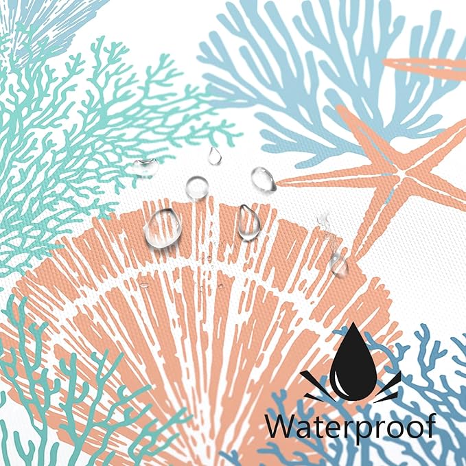 Extra Long Shower Curtain 72 x 96 Inch, Floor to Ceiling X-Long Tall Blue Orange Teal Nautical Coastal, Seashell Starfish Coral Beach Ocean Themed for Bathroom